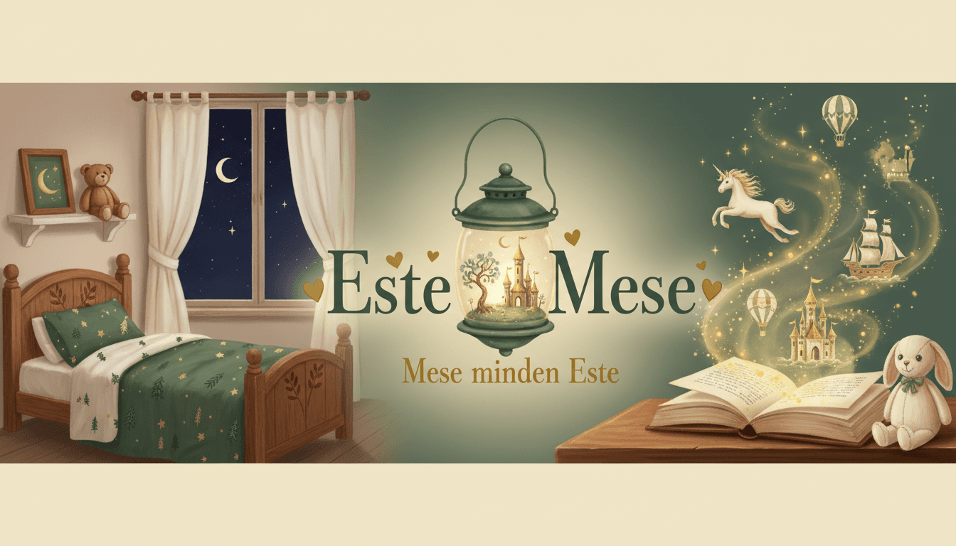 Este Mese hangulatkép esti szobával, lámpással és mesekönyvvel